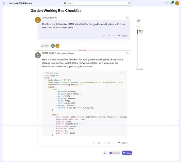 Web artifact raw HTML result