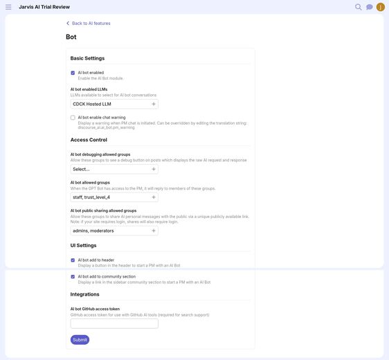 AI bot settings
