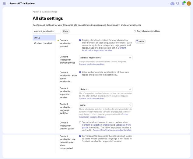 Content localization settings